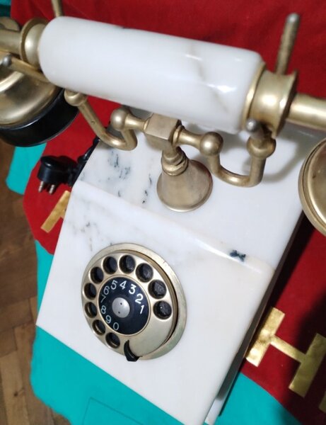 Telefon vintage francez, anii 1950, din marmura, greutate 4Kg